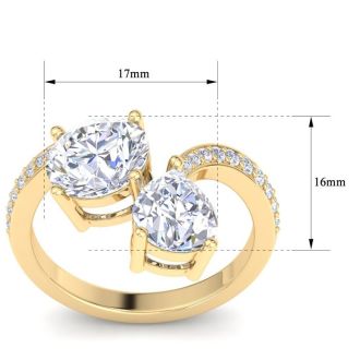 3 1/2 Carat Lab Grown Diamond Two Stone Engagement Ring In 14 Karat Yellow Gold, Pear-Round