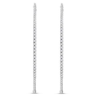 HUGE 4 Carat Lab Grown Diamond Hoop Earrings In 14K White Gold, 3 Inches