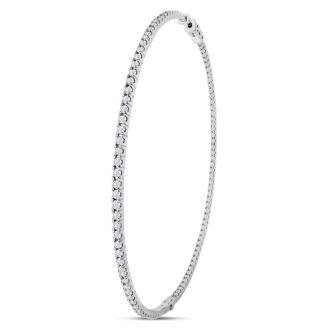 HUGE 4 Carat Lab Grown Diamond Hoop Earrings In 14K White Gold, 3 Inches