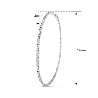 HUGE 4 Carat Lab Grown Diamond Hoop Earrings In 14K White Gold, 3 Inches