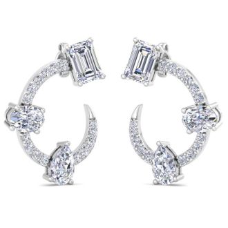 3 Carat Lab Grown Diamond Hoop Earrings In 14 Karat White Gold, 3/4 Inch