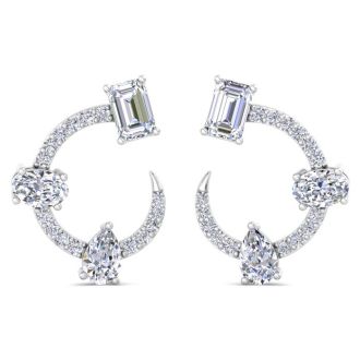 3 Carat Lab Grown Diamond Hoop Earrings In 14 Karat White Gold, 3/4 Inch