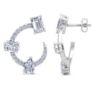 3 Carat Lab Grown Diamond Hoop Earrings In 14 Karat White Gold, 3/4 Inch