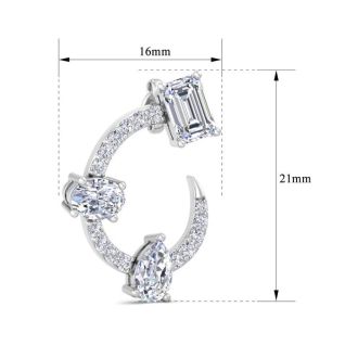 3 Carat Lab Grown Diamond Hoop Earrings In 14 Karat White Gold, 3/4 Inch