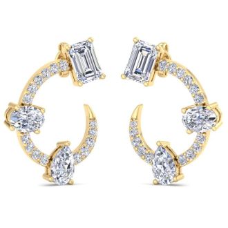 3 Carat Lab Grown Diamond Hoop Earrings In 14 Karat Yellow Gold, 3/4 Inch