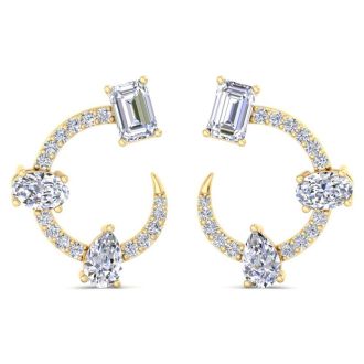 3 Carat Lab Grown Diamond Hoop Earrings In 14 Karat Yellow Gold, 3/4 Inch