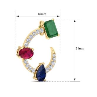 3 Carat Emerald, Ruby, Sapphire and Lab Grown Diamond Hoop Earrings In 14 Karat Yellow Gold, 3/4 Inch