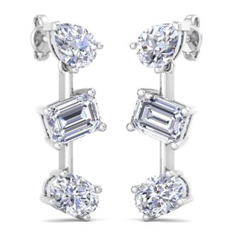 5 Carat Lab Grown Diamond Drop Earrings In 14 Karat White Gold, 1 Inch