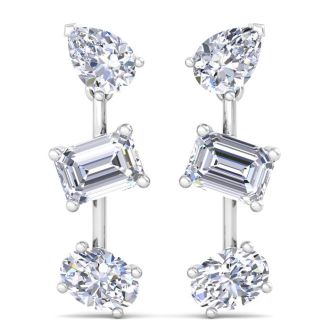 5 Carat Lab Grown Diamond Drop Earrings In 14 Karat White Gold, 1 Inch