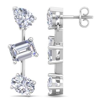 5 Carat Lab Grown Diamond Drop Earrings In 14 Karat White Gold, 1 Inch