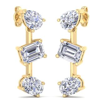 5 Carat Lab Grown Diamond Drop Earrings In 14 Karat Yellow Gold, 1 Inch