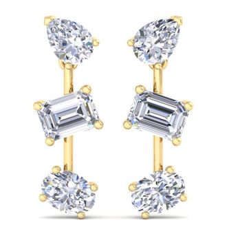 5 Carat Lab Grown Diamond Drop Earrings In 14 Karat Yellow Gold, 1 Inch