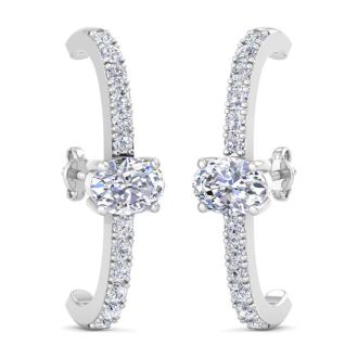 2 Carat Lab Grown Diamond Hoop Earrings In 14 Karat White Gold, 1 Inch