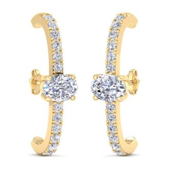 2 Carat Lab Grown Diamond Hoop Earrings In 14 Karat Yellow Gold, 1 Inch