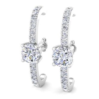 2 Carat Lab Grown Diamond Hoop Earrings In 14 Karat White Gold, 1 Inch