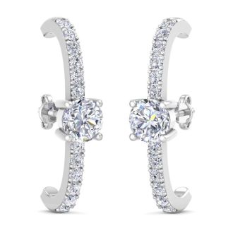 2 Carat Lab Grown Diamond Hoop Earrings In 14 Karat White Gold, 1 Inch