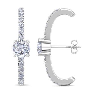 2 Carat Lab Grown Diamond Hoop Earrings In 14 Karat White Gold, 1 Inch