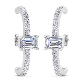 2 1/2 Carat Lab Grown Diamond Hoop Earrings In 14 Karat White Gold, 1 Inch