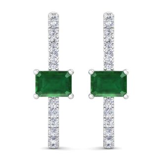 2 1/2 Carat Emerald and Lab Grown Diamond Hoop Earrings In 14 Karat White Gold