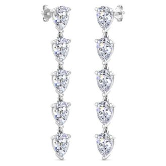 7 1/2 Carat Lab Grown Diamond Drop Earrings In 14 Karat White Gold, 2 Inches