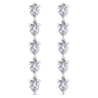 7 1/2 Carat Lab Grown Diamond Drop Earrings In 14 Karat White Gold, 2 Inches