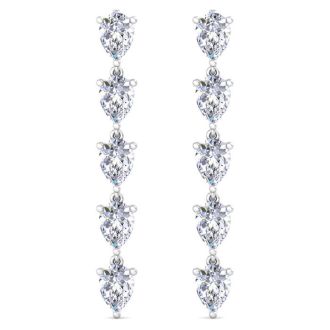 7 1/2 Carat Lab Grown Diamond Drop Earrings In 14 Karat White Gold, 2 Inches