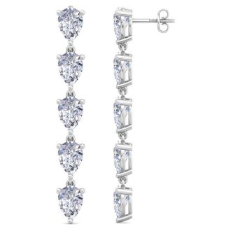 7 1/2 Carat Lab Grown Diamond Drop Earrings In 14 Karat White Gold, 2 Inches