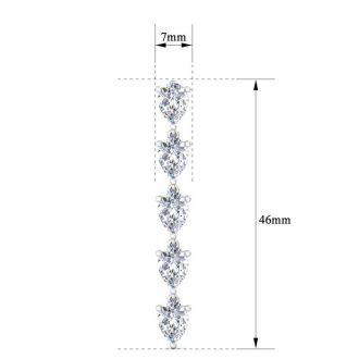 7 1/2 Carat Lab Grown Diamond Drop Earrings In 14 Karat White Gold, 2 Inches