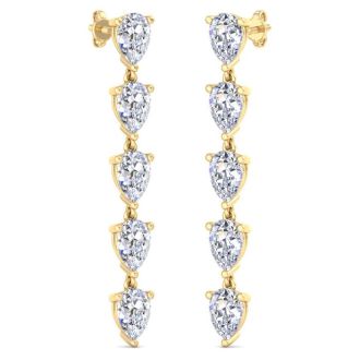 7 1/2 Carat Lab Grown Diamond Drop Earrings In 14 Karat Yellow Gold, 2 Inches