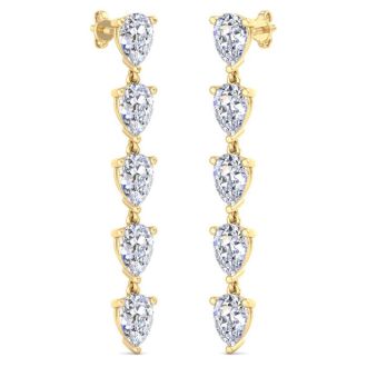 7 1/2 Carat Lab Grown Diamond Drop Earrings In 14 Karat Yellow Gold, 2 Inches