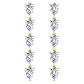 7 1/2 Carat Lab Grown Diamond Drop Earrings In 14 Karat Yellow Gold, 2 Inches