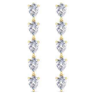 7 1/2 Carat Lab Grown Diamond Drop Earrings In 14 Karat Yellow Gold, 2 Inches