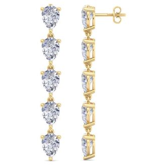 7 1/2 Carat Lab Grown Diamond Drop Earrings In 14 Karat Yellow Gold, 2 Inches