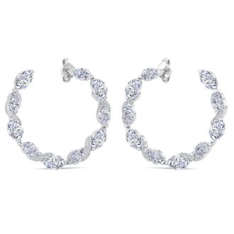 4 3/4 Carat Lab Grown Diamond Hoop Earrings In 14 Karat White Gold, 3/4 Inch