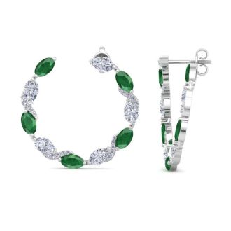 4 3/4 Carat Emerald and Lab Grown Diamond Hoop Earrings In 14 Karat White Gold