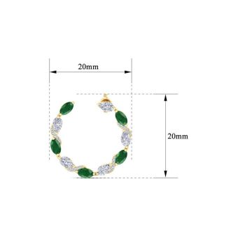 4 3/4 Carat Emerald and Lab Grown Diamond Hoop Earrings In 14 Karat Yellow Gold