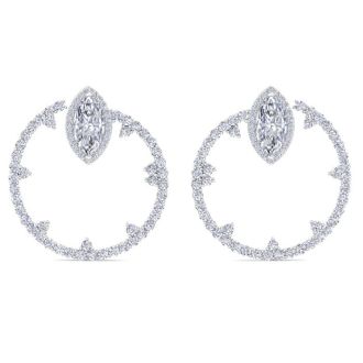 6 Carat Lab Grown Diamond Hoop Earrings In 14 Karat White Gold, 1 1/3 Inches