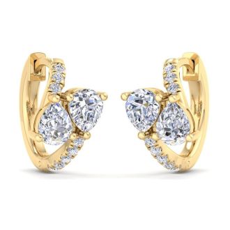 1 1/2 Carat Lab Grown Diamond Hoop Earrings In 14 Karat Yellow Gold, 1/2 Inch