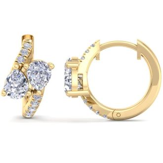 1 1/2 Carat Lab Grown Diamond Hoop Earrings In 14 Karat Yellow Gold, 1/2 Inch