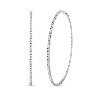 HUGE 2 Carat Lab Grown Diamond Hoop Earrings In 14K White Gold, 2 1/4 Inches