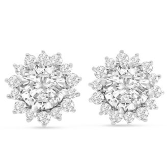 5 Carat Lab Grown Diamond Halo Stud Earrings In 14 Karat White Gold, 2 Carat Center Diamond!