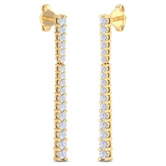 1/2 Carat Diamond Bar Earrings In 14 Karat Yellow Gold