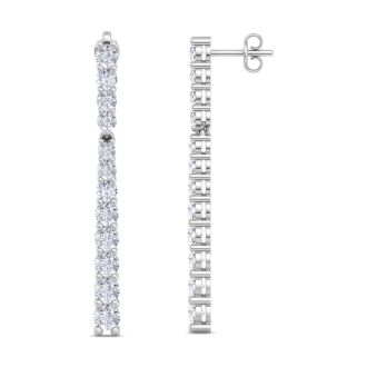 2 Carat Diamond Bar Earrings In 14 Karat White Gold
