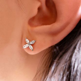 2 Carat Lab Grown Diamond Cluster Stud Earrings In 14 Karat White Gold