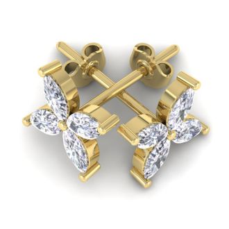 2 Carat Lab Grown Diamond Cluster Stud Earrings In 14 Karat Yellow Gold