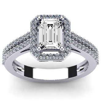 1 1/2 Carat Halo Moissanite Ring In 14 Karat White Gold