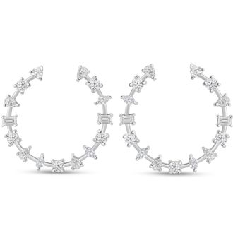 2 1/2 Carat Lab Grown Diamond Hoop Earrings In 14K White Gold, 1 Inch