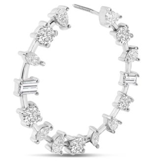 2 1/2 Carat Lab Grown Diamond Hoop Earrings In 14K White Gold, 1 Inch