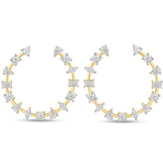 2 1/2 Carat Lab Grown Diamond Hoop Earrings In 14K Yellow Gold, 1 Inch