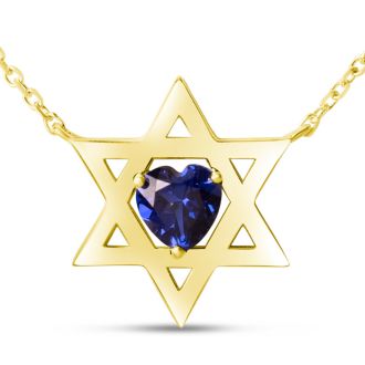 Star of David Star of David Necklace With 3/4 Carat Heart Shape Created Sapphire In 14K Yellow Gold, 16-18 InchesWith 3/4 Carat Heart Shape Created Sapphire In 14K White Gold